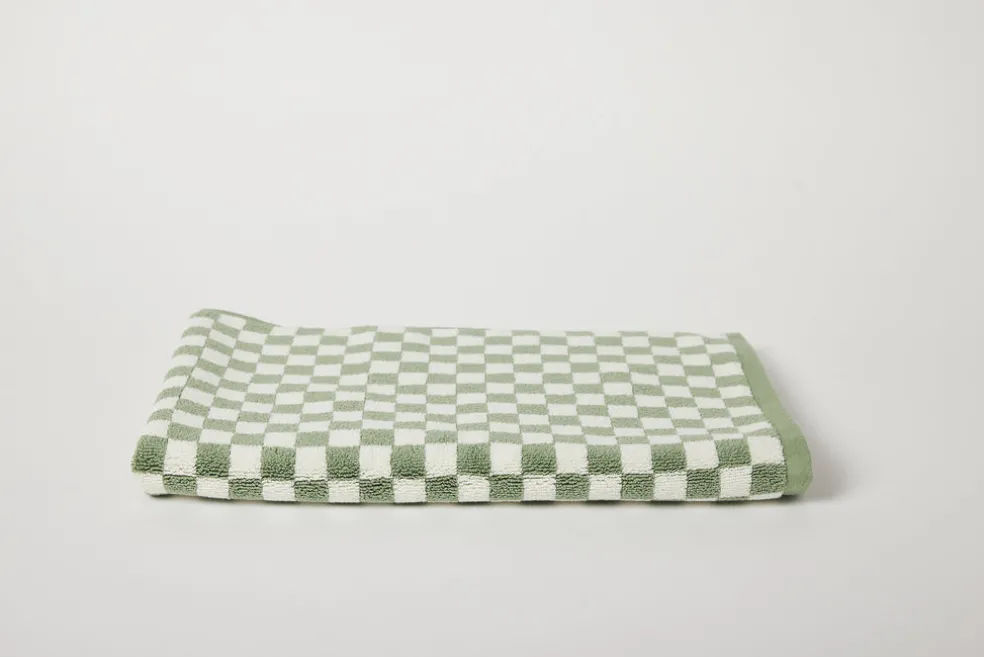 Organic Cotton Bath Mat in Sage/Chalk