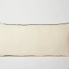 Plain Off White with Black Overlocking 14 x 32 Cushion