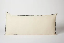Plain Off White with Black Overlocking 14 x 32 Cushion